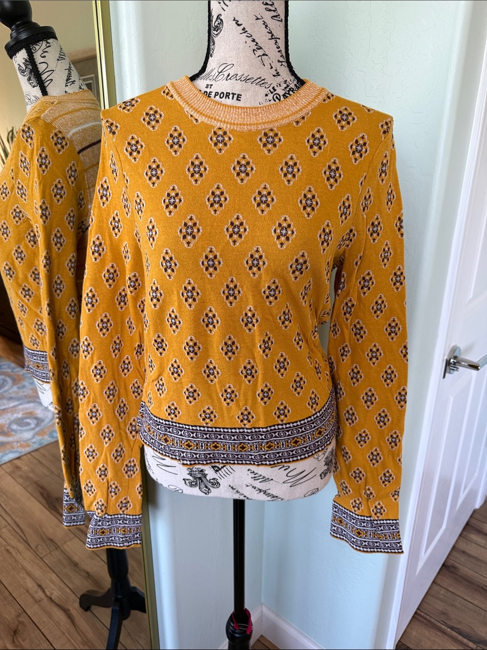Free People Gold Long Sleeve Crop Blouse